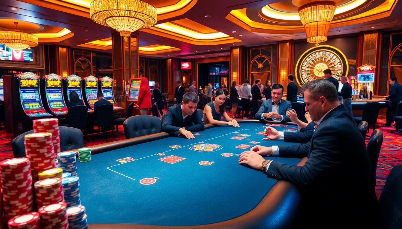 Engage with qh88 in a vibrant casino scene filled with high-stakes poker and thrilling gaming.