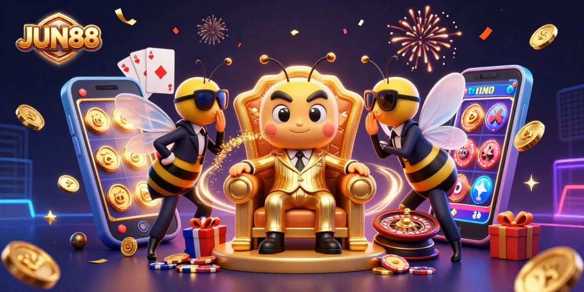 Experience thrilling gaming with JUN88 in a vibrant, action-packed casino scene.