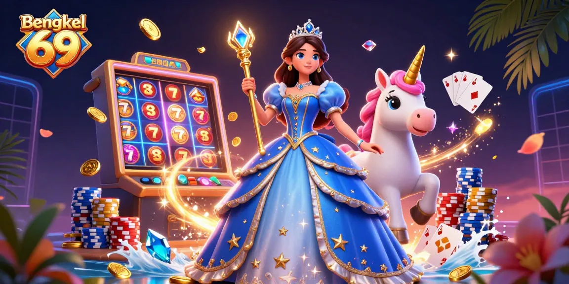 Bengkel 69 showcases thrilling gameplay with a captivating slot machine scene featuring vibrant symbols and dynamic elements.