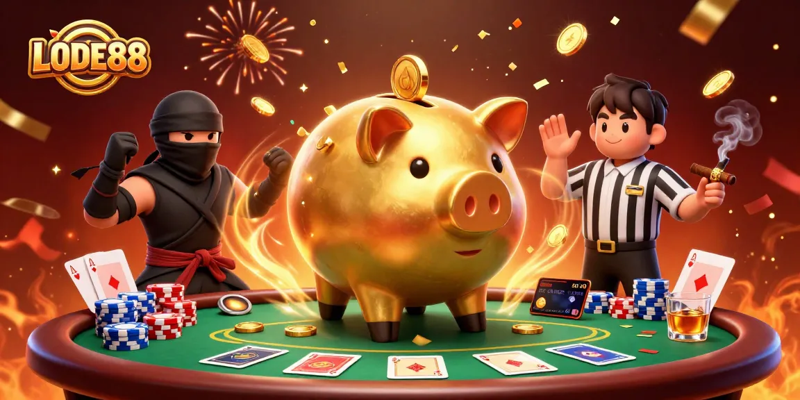 Experience exciting card action with LODE88 in a vibrant casino-themed digital illustration.