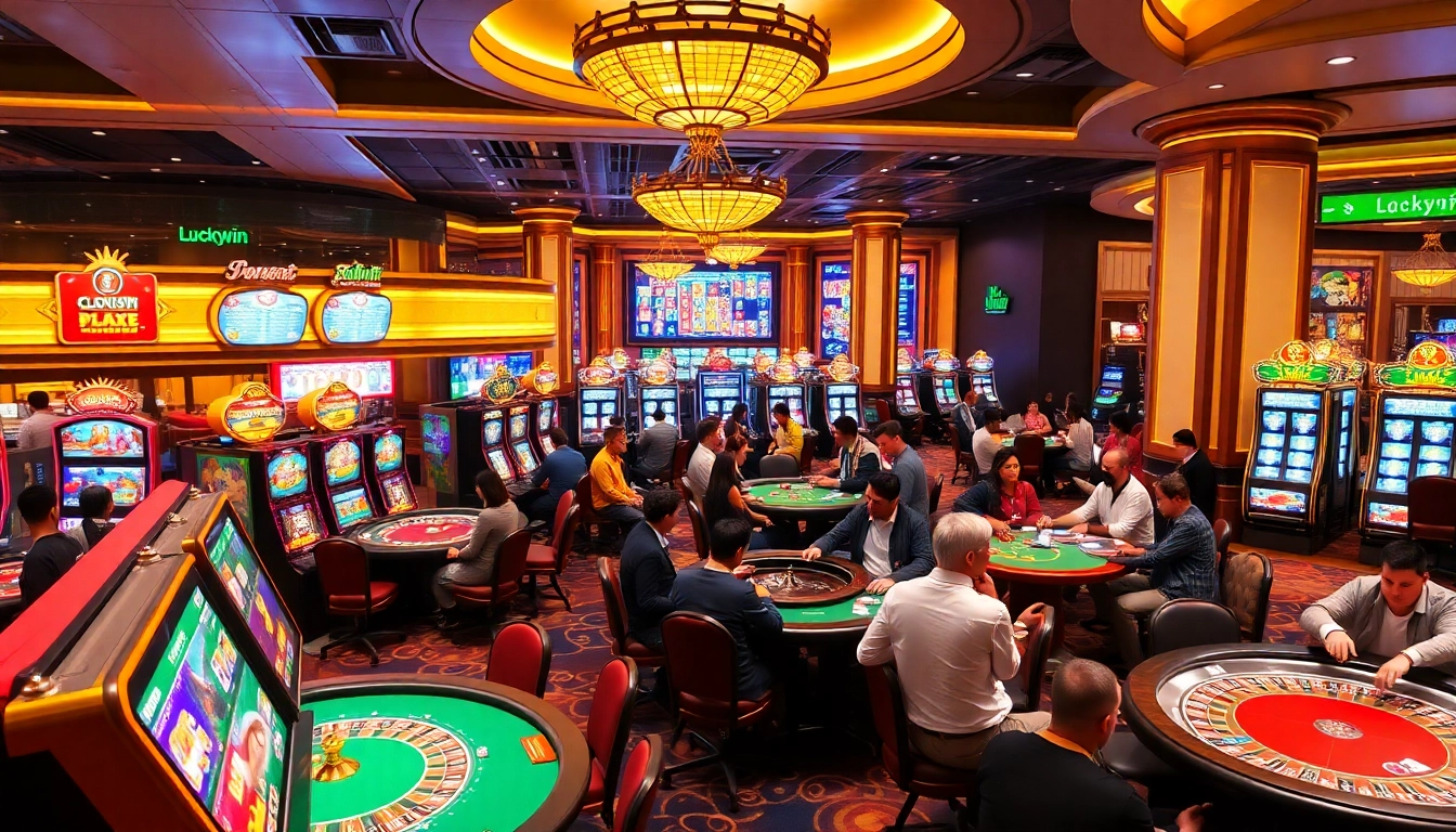 Experience the excitement of Luckywin with vibrant casino gaming, including slot machines and poker.