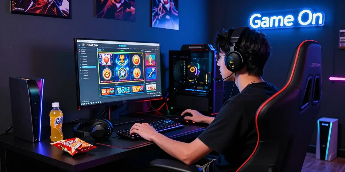 Exciting gaming moment featuring a player enjoying OSAKA88 slots in a vibrant gaming setup.