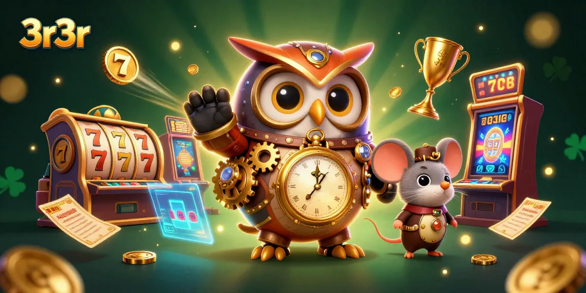 Experience thrilling gaming through 3r3r slots and rewards in this vibrant digital illustration.