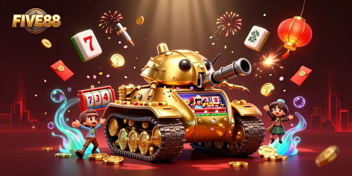 Experience the excitement of FIVE88 with golden beetle tank casino action amidst vibrant festive elements.