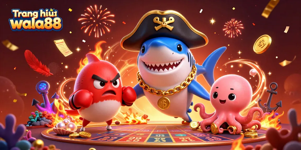 Engage in exciting bets at Trang chủ wala88 with an entertaining underwater scene of cartoon characters and gambling elements.