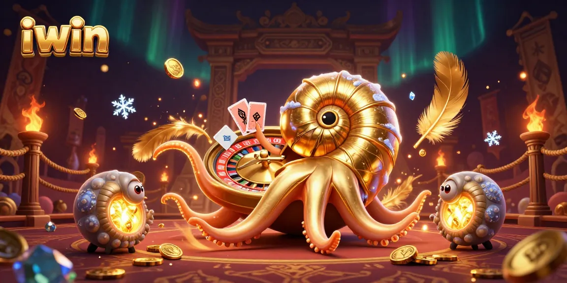 Spin to win with iwin at this vibrant 3D casino scene featuring a nautilus roulette wheel.