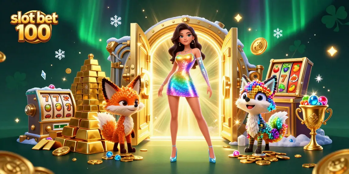Spin the reels with slot bet 100 in a vibrant casino scene featuring sparkling gems and gold.