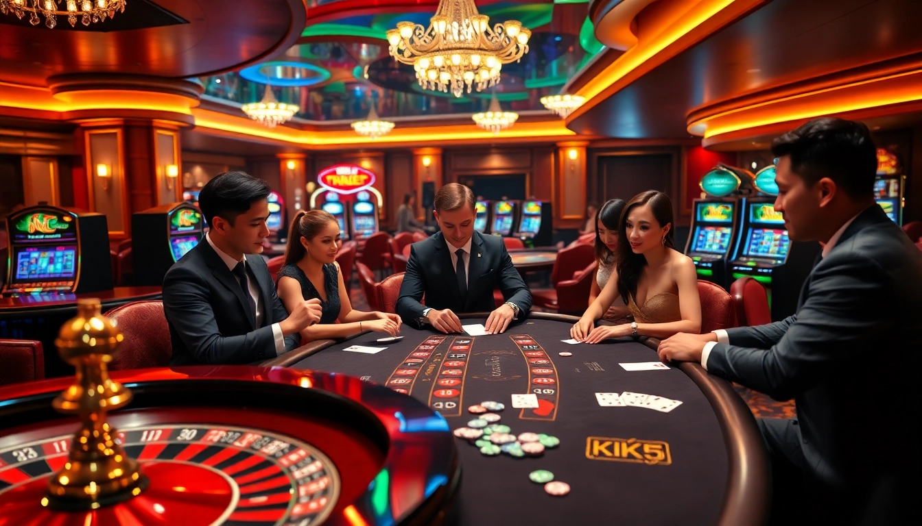 Engaged players strategizing at KK-55.site casino table, highlighting the excitement of high-stakes gambling.