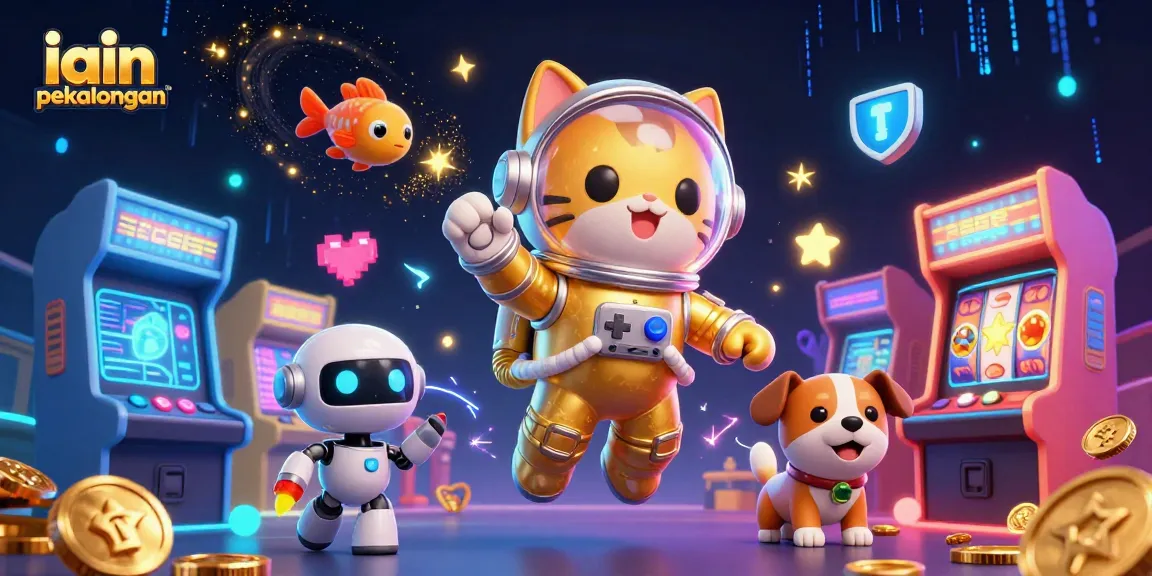 Engage with thrilling action at iain pekalongan, featuring a space-themed casino illustration with vibrant game elements.
