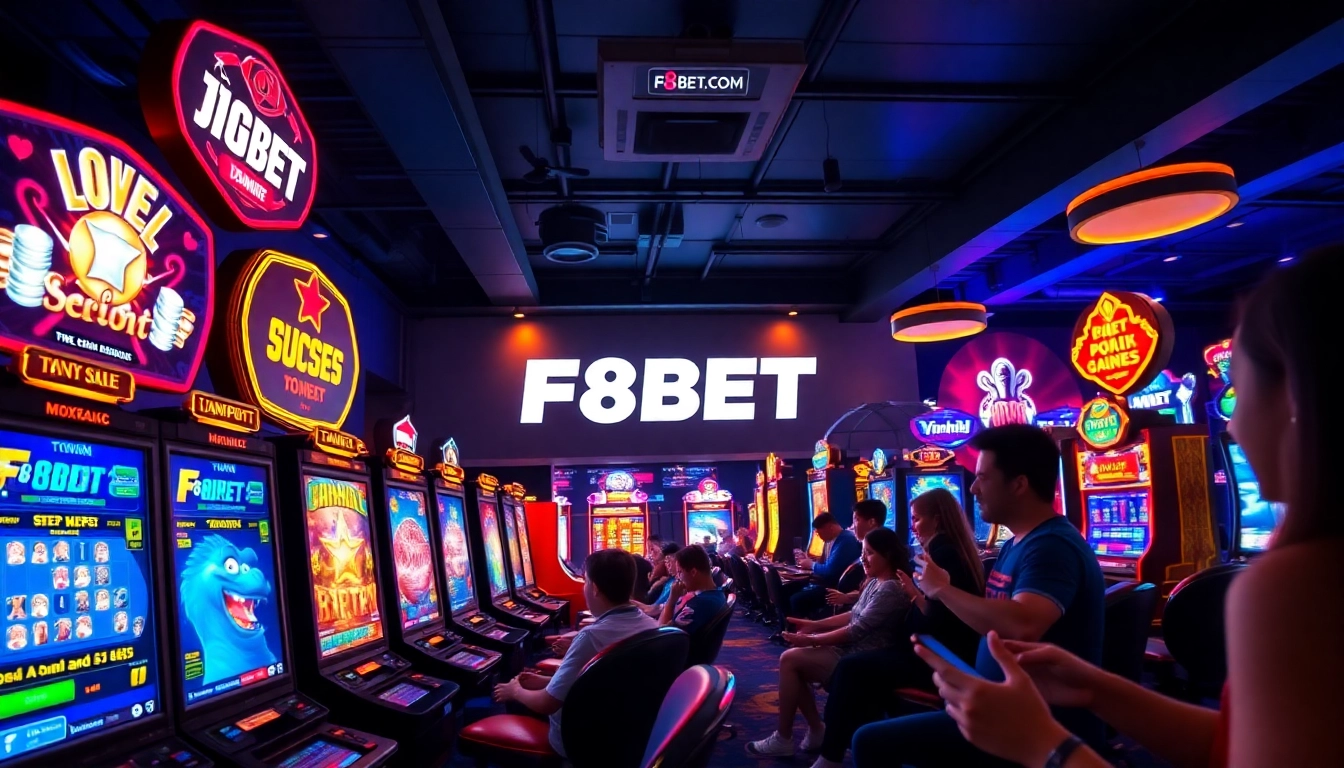Players enjoying F8BET.com online games with vibrant visuals and rewards.