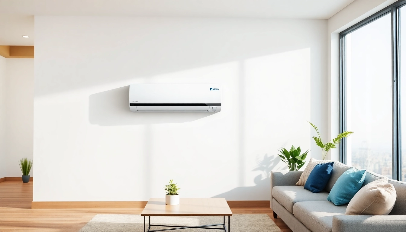 Showcasing a modern Daikin mini split AC in a stylish living room setting.