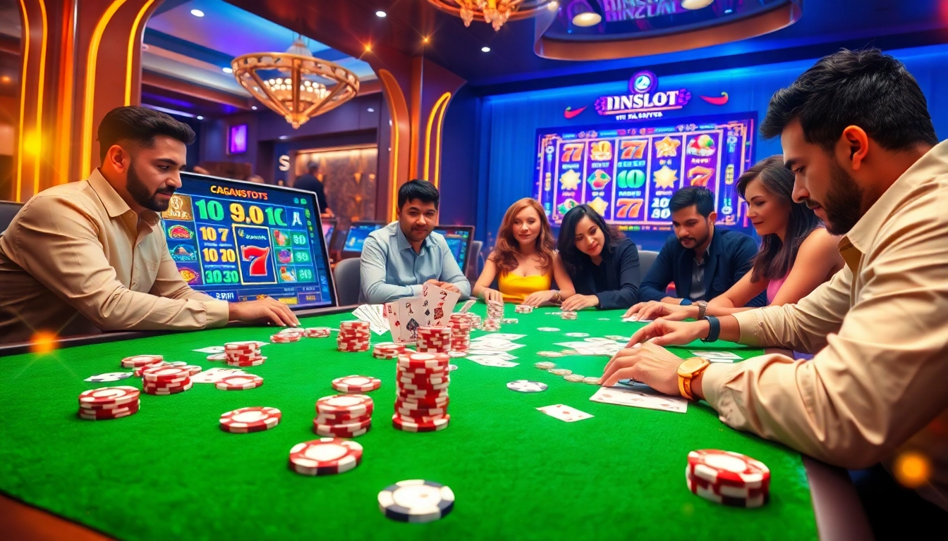IDNSLOT players experiencing a thrilling online slot game, filled with excitement and colorful jackpots.