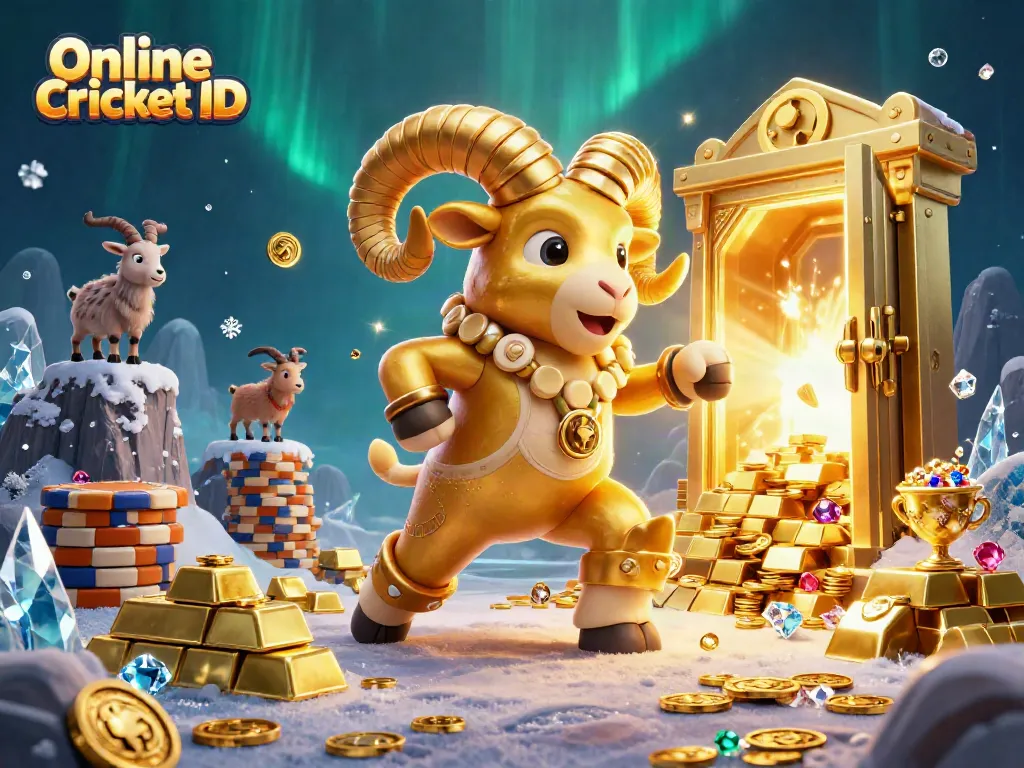 Engage in thrilling cricket betting with your Online Cricket ID, surrounded by vibrant treasures and excitement.