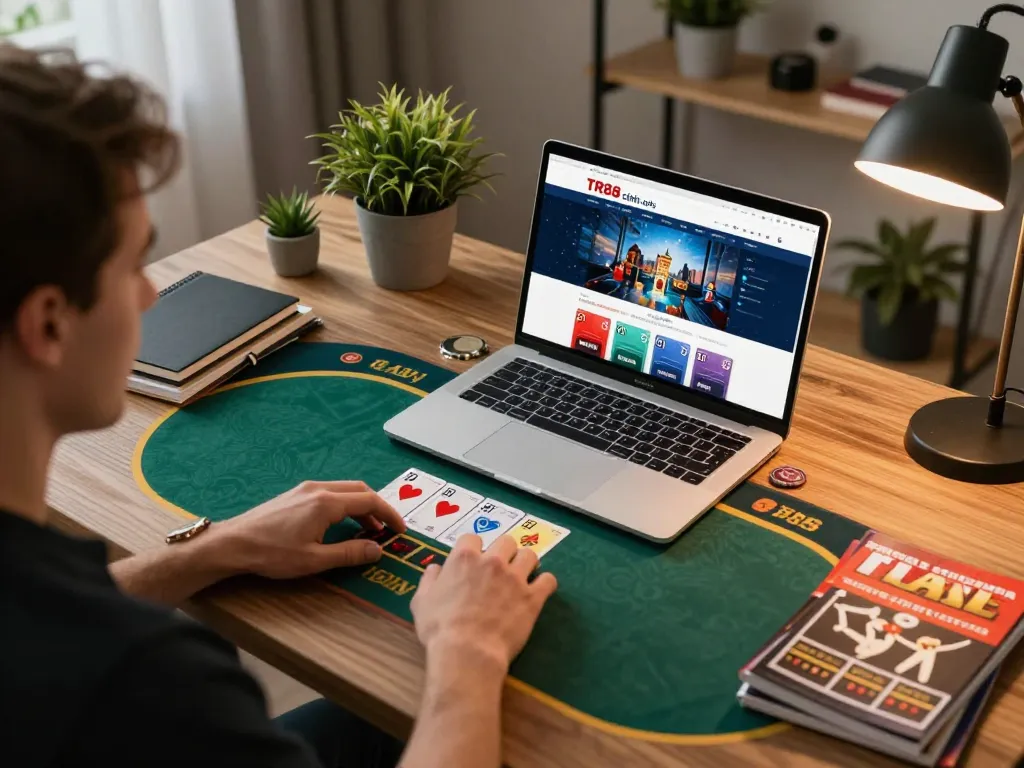 Engaging in TR88 chính thức online gaming with strategic poker moves in a cozy setup