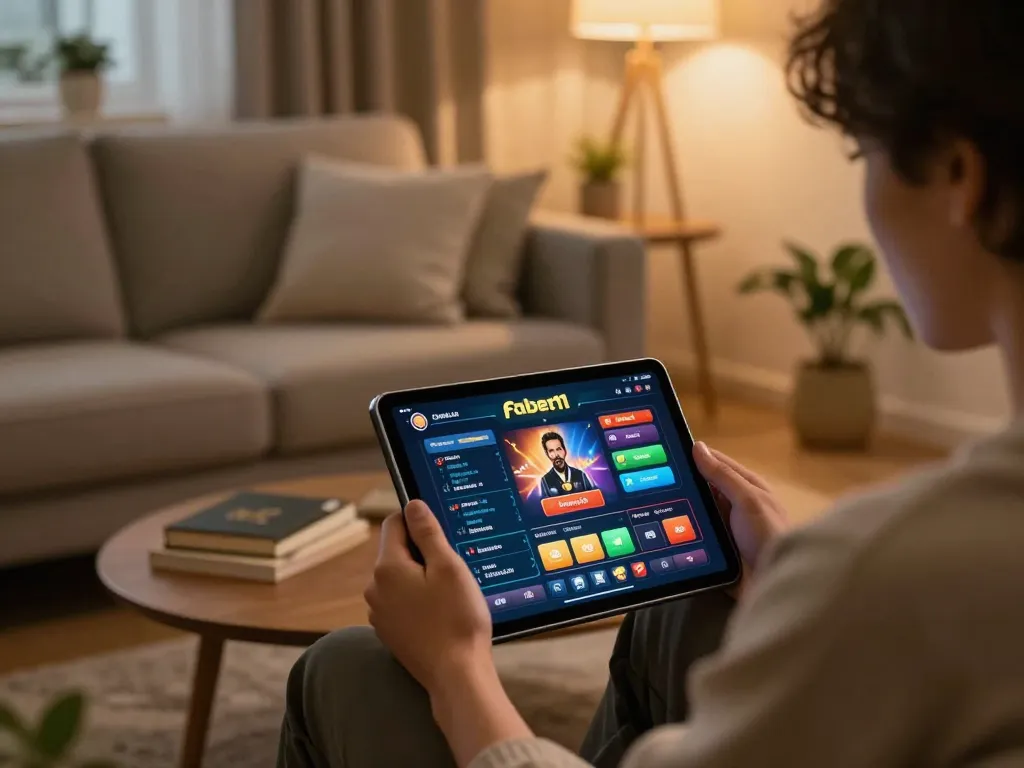Engaging in a strategic online gaming experience with fabet11 on a tablet in a cozy environment.