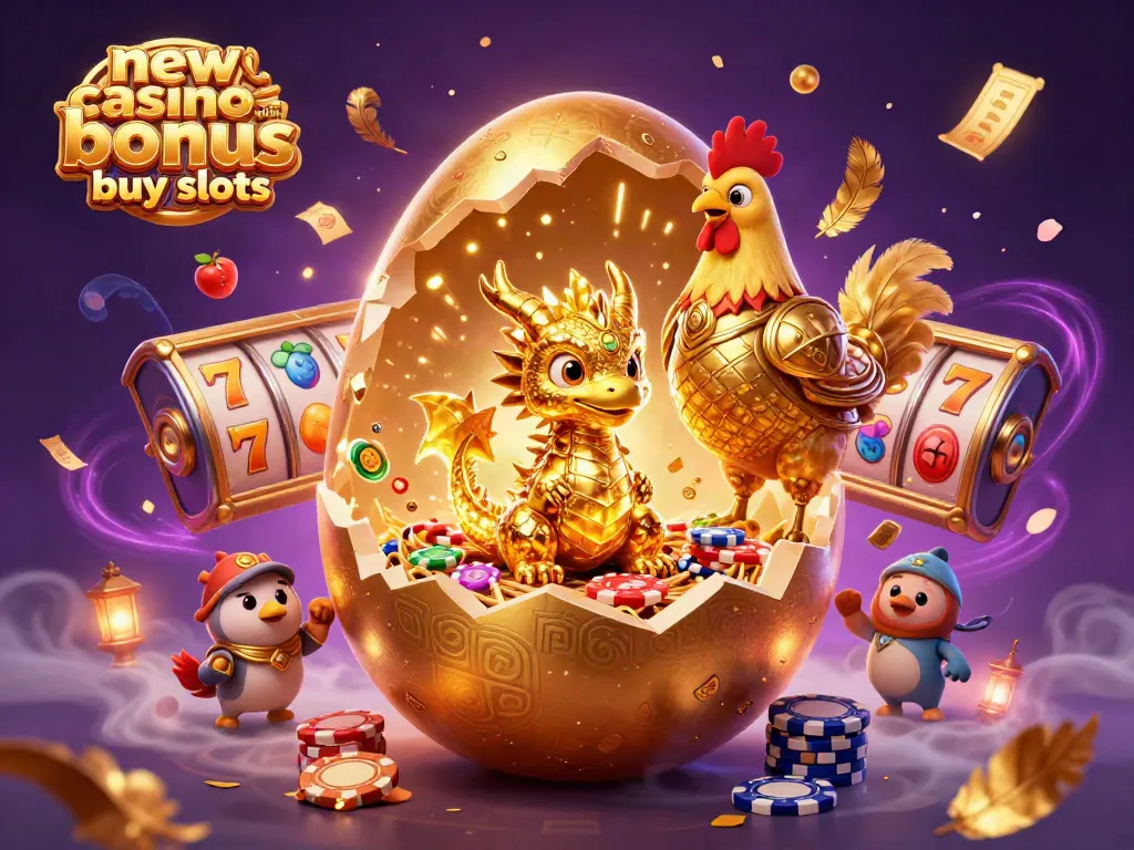 Engage with new casinos with bonus buy slots featuring a golden dragon among dynamic casino elements.