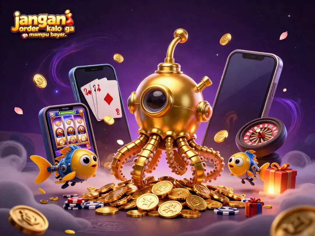 Experience excitement with the golden kraken from 'jangan order kalo ga mampu bayar..' as it swims through coins.
