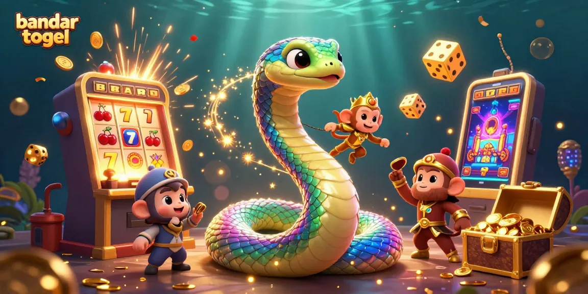 Engage with bandar togel action as the rainbow serpent coils around a golden pillar amidst casino excitement.