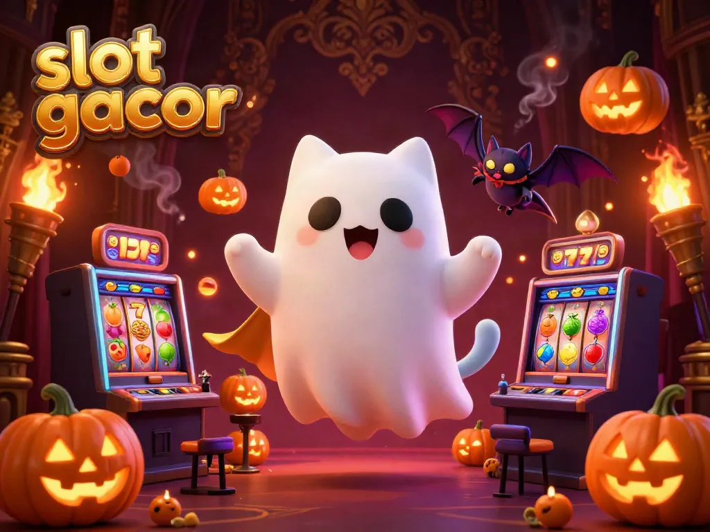 Memenangkan jackpot slot gacor dengan kucing hantu dan kelelawar bertema kasino.