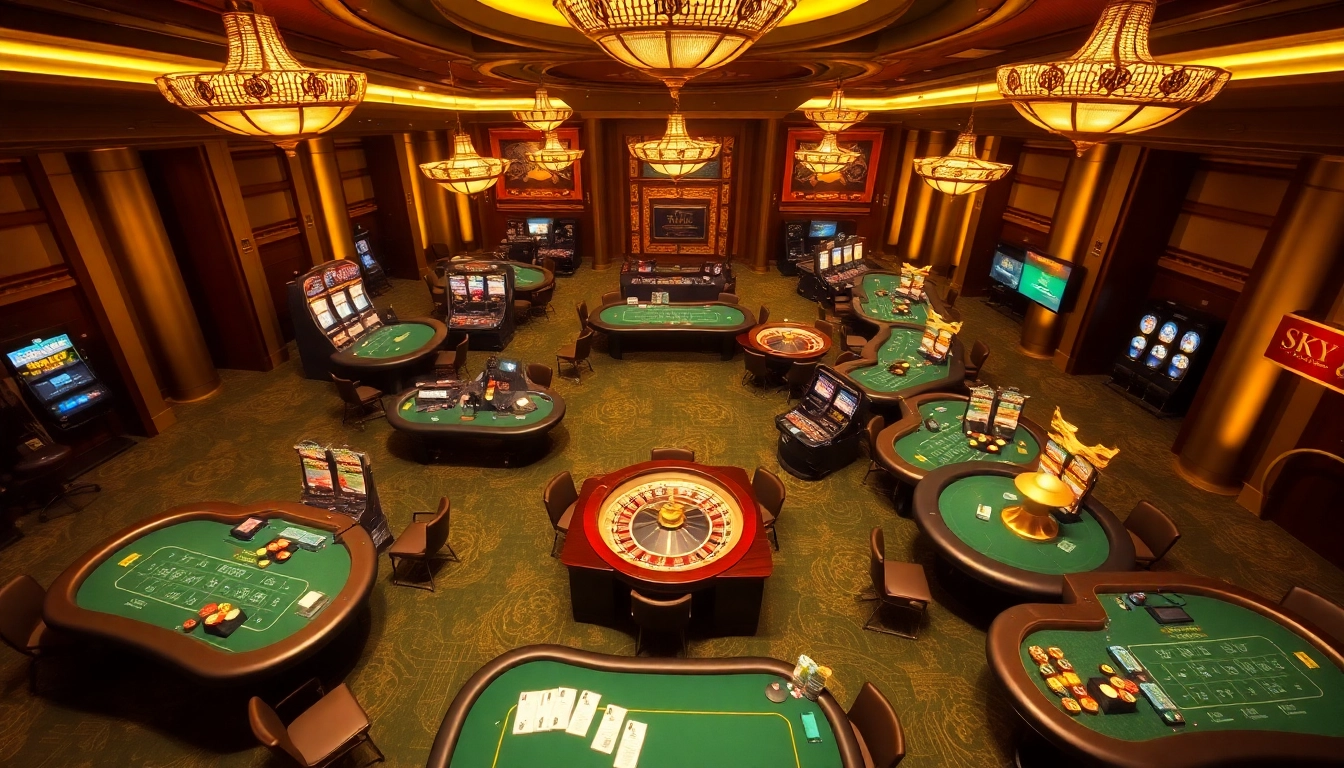 Sky88 casino players engaged in exciting games of poker and roulette.