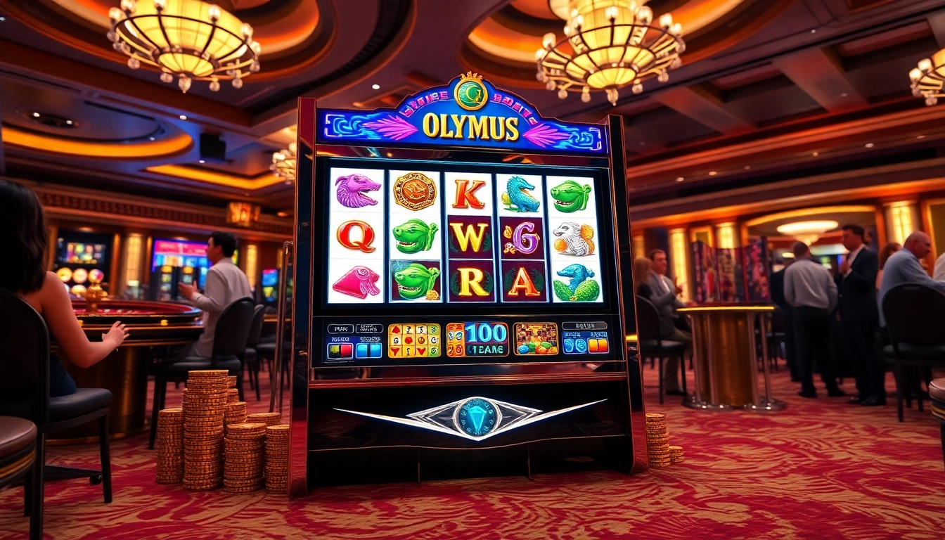 Experience excitement at the Olympus slot machine in a luxurious casino setting.