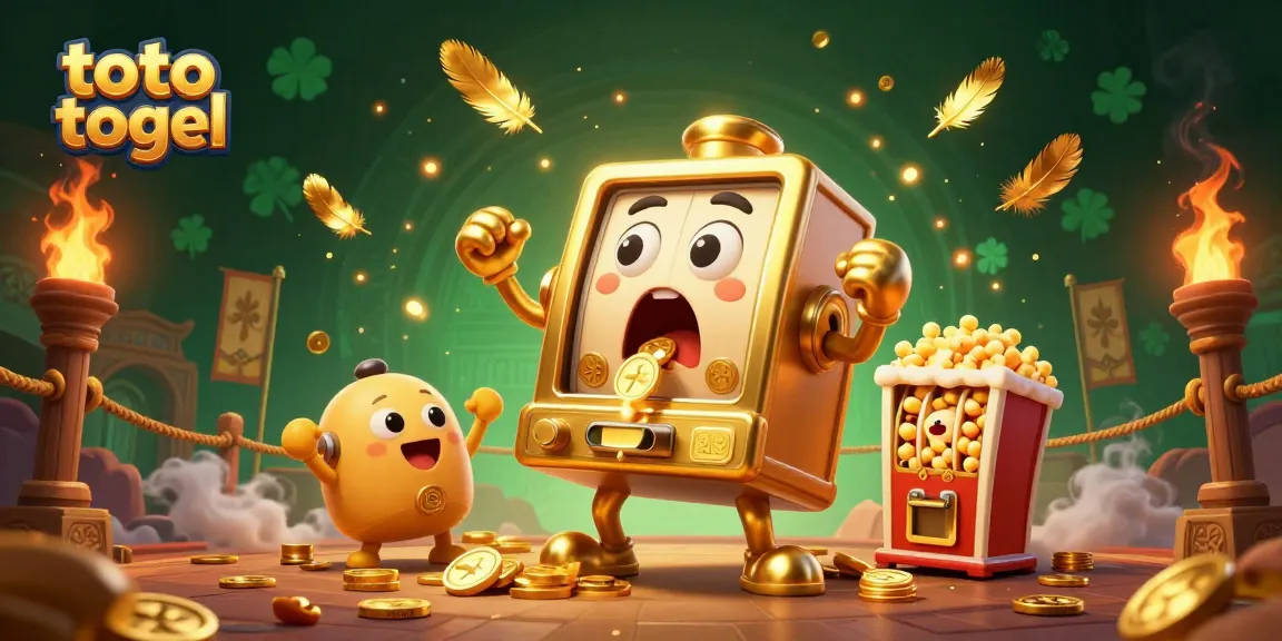 Experience the thrill of toto togel with a dynamic jackpot scene featuring playful slot machines and golden winnings.