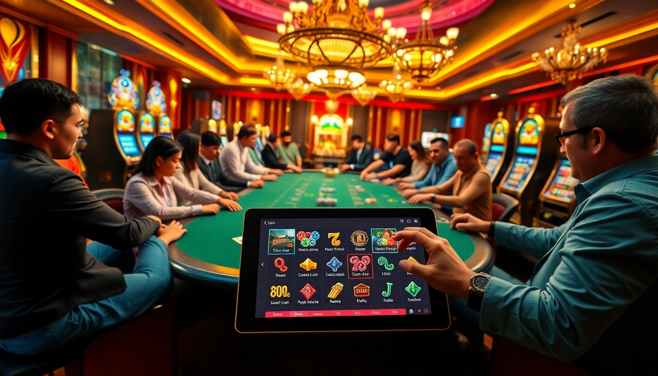 Engaged players enjoying a poker game at Rikvip casino, featuring colorful chips and an online interface.