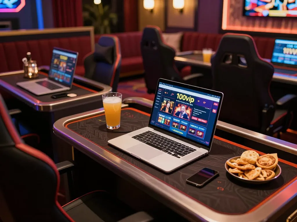 Engaging gameplay experience at 100vip online casino interface on laptop with stylish setup.