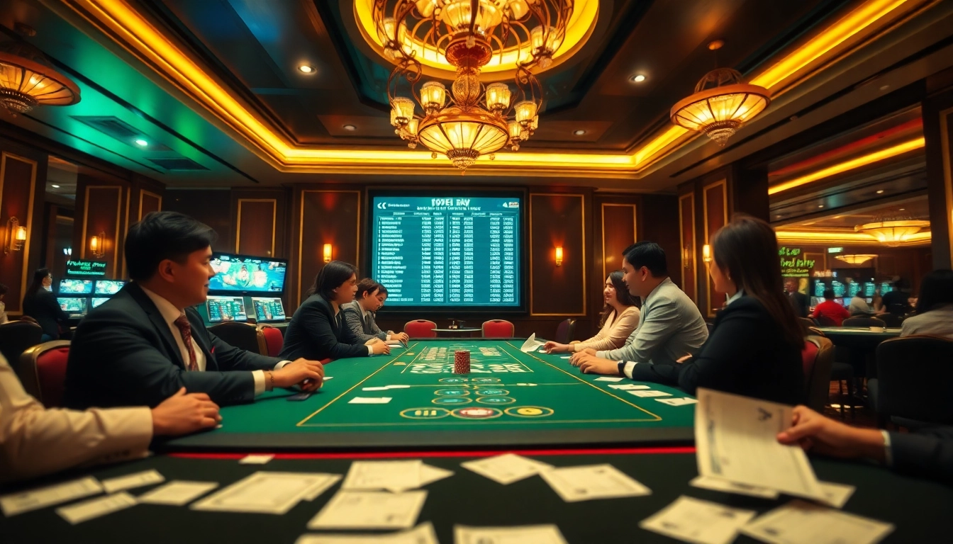 Engaging live draw togel sdy event in a luxurious casino, showcasing excitement and betting action.