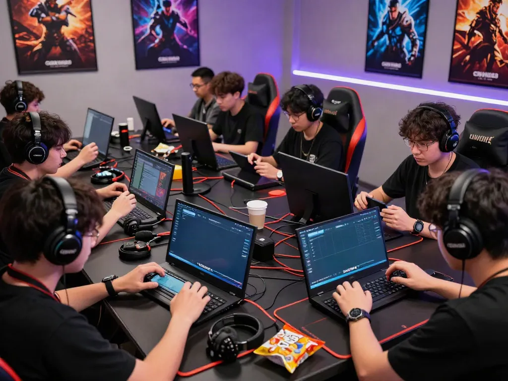Engaged players enjoying ORION88 APK in a vibrant gaming room.