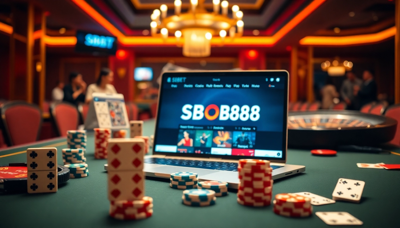 Situs Judi Bola experience with vibrant casino atmosphere featuring online betting action and poker chips.