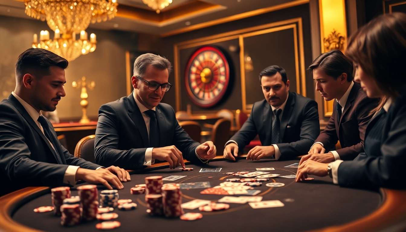 Engage in high-stakes poker thrill at https://nk88s.net/, featuring players and a roulette wheel.