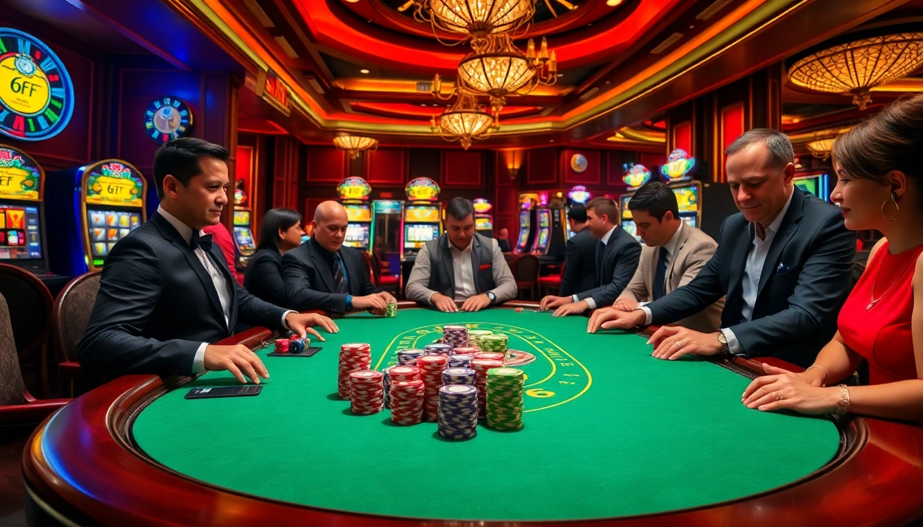 Players strategizing at a poker table in an elegant casino environment representing 6FF.