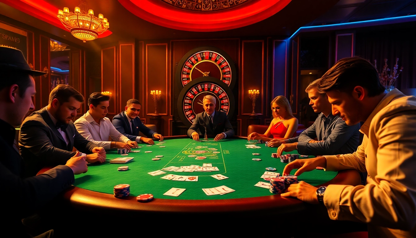 Players engage in a thrilling poker game at 789club with vibrant chips and cards, showcasing excitement.