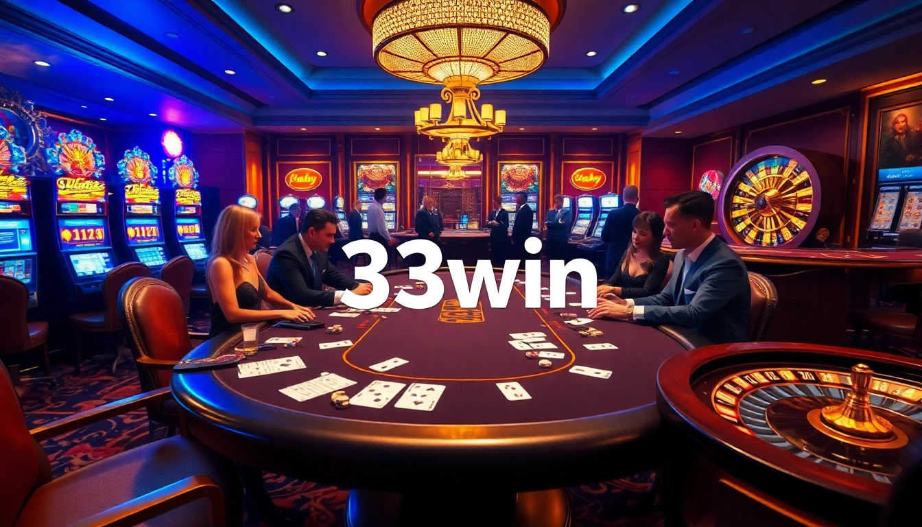 Engaging players at a high-stakes poker table, showcasing the excitement of 33win online gaming.