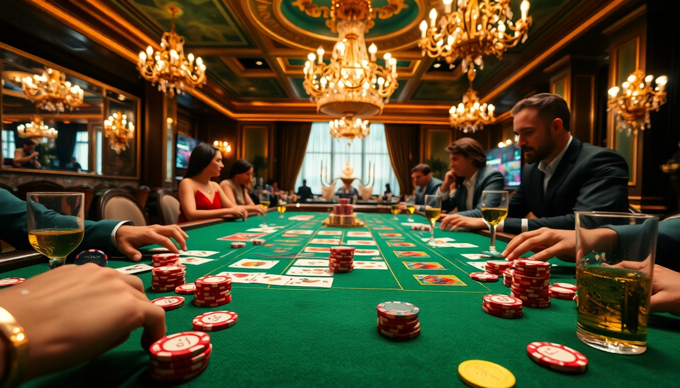 優塔賭場中豪華的遊戲桌，充滿色彩繽紛的撲克和籌碼。