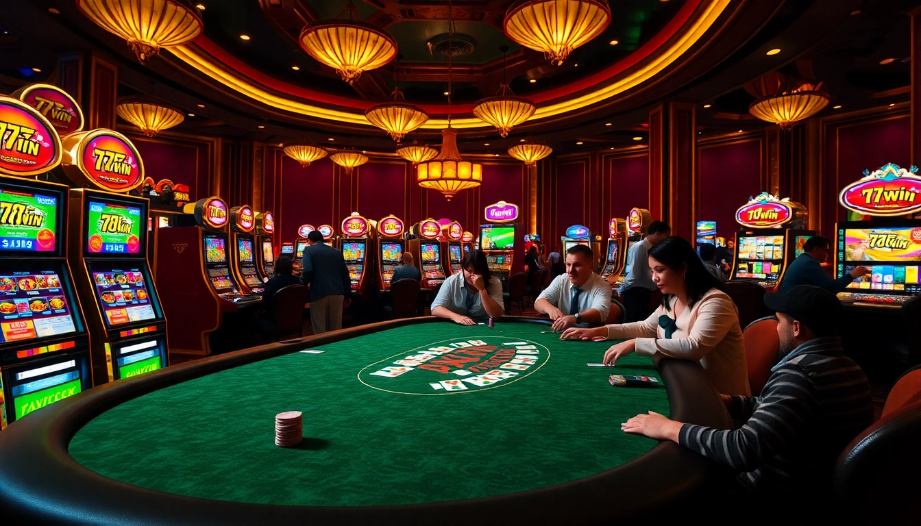 Experience the excitement of 78WIN casino gaming with vibrant slot machines and luxurious poker tables.