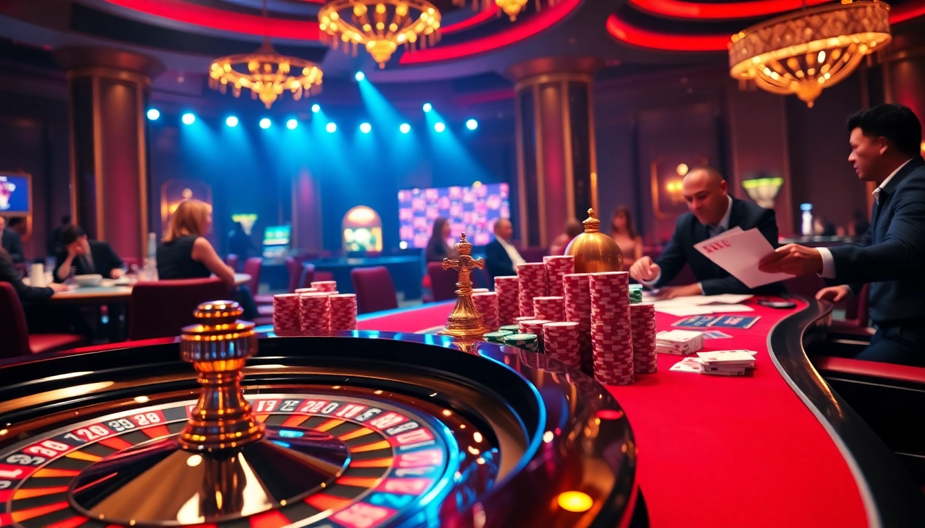 SX88 gamblers enjoying high-stakes games at a luxurious casino table filled with vibrant poker chips and cards.