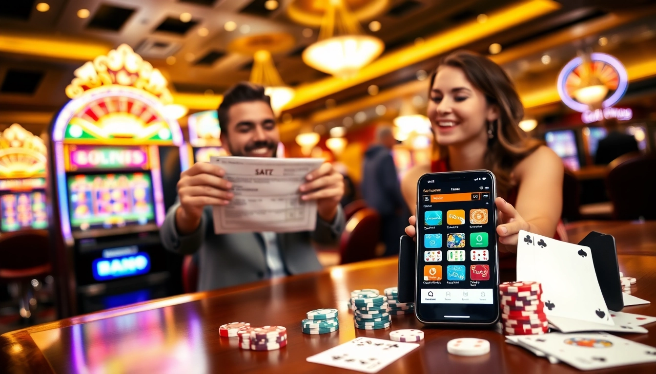 Win big with slot bonus offers in a vibrant casino setting, featuring slot machines and roulette tables.
