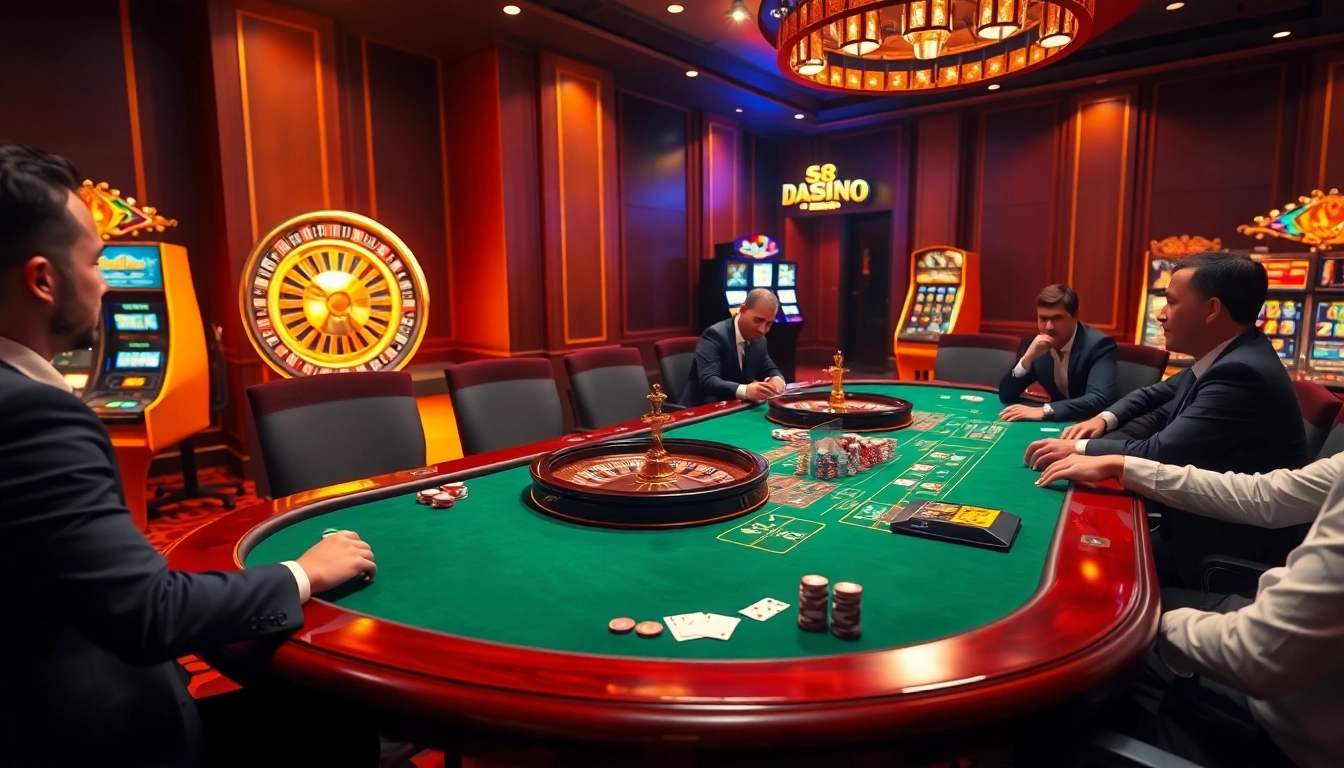Experience thrilling gameplay at S8 Casino with luxurious poker tables and engaging players.