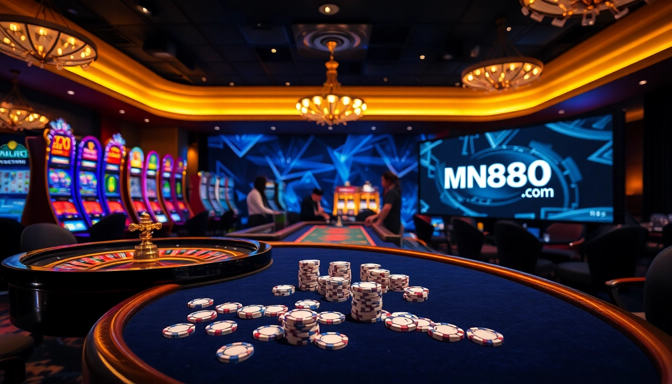 Engaging players at the MN88 com casino table, showcasing excitement and luxury.