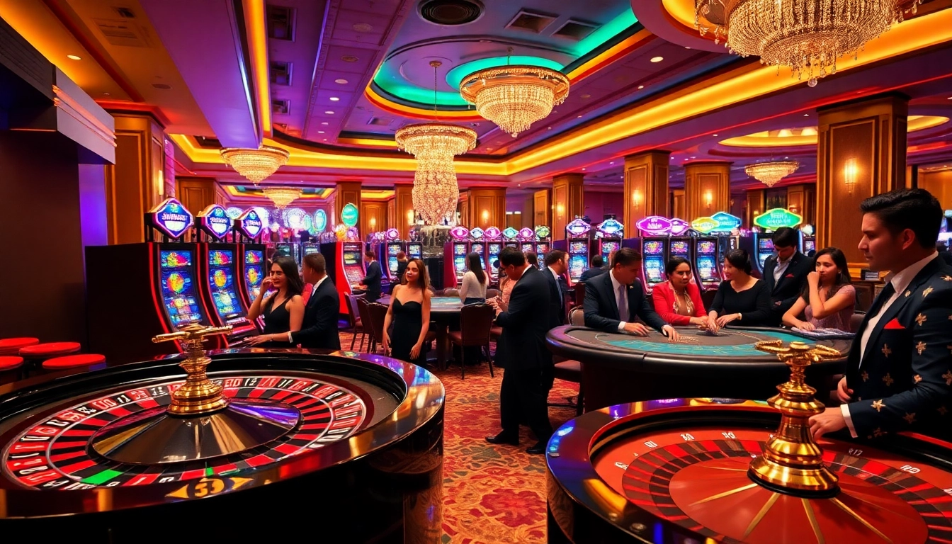 Excited players enjoying high-stakes games at vz99 casino with vibrant table setups.