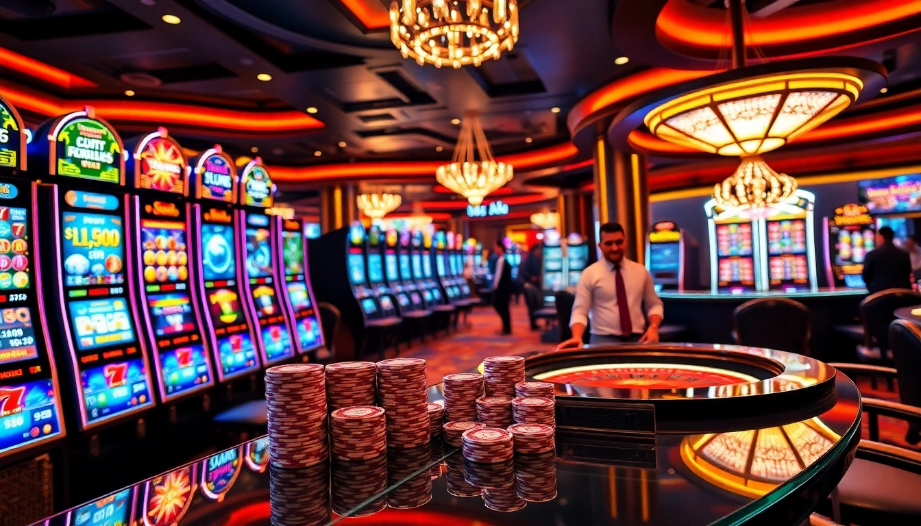 Exciting gaming atmosphere showcasing Situs Slot machines and vibrant casino elements.