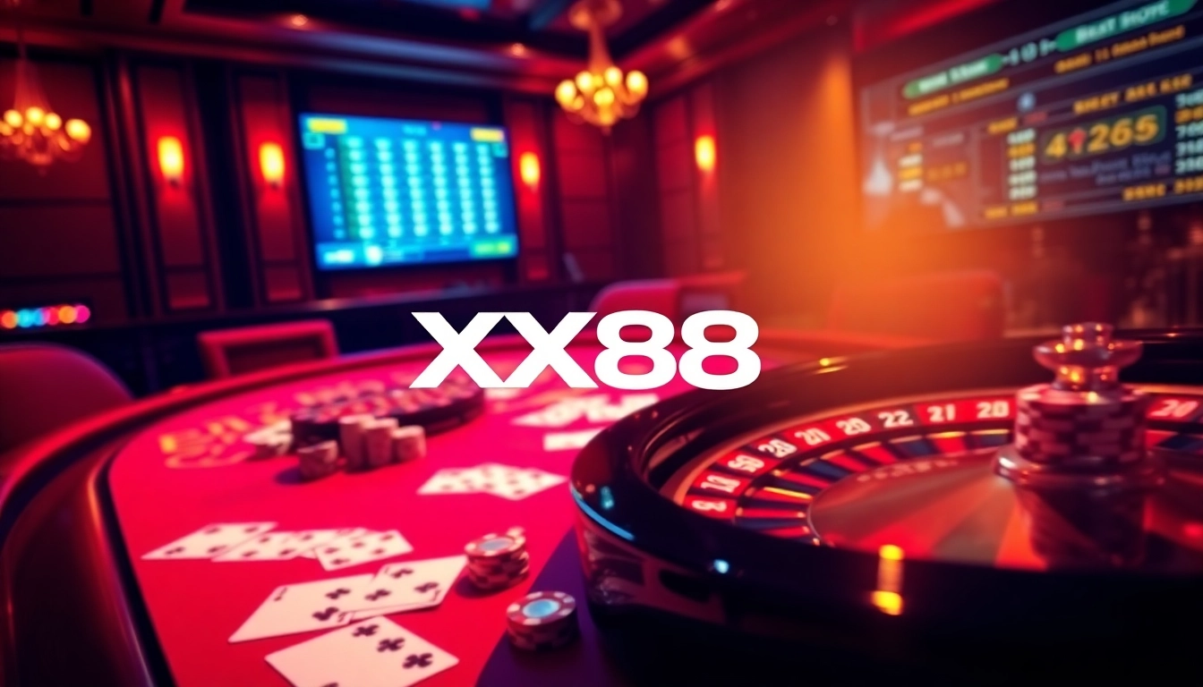 Playing casino games at XX88 with vibrant cards and poker chips in action.