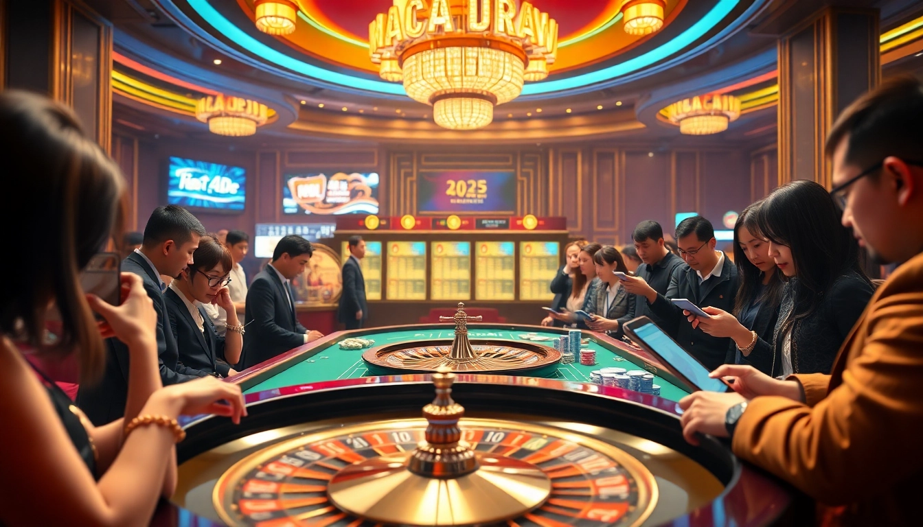 Keluaran Macau showcased in an exciting live draw casino environment with vibrant betting activities.