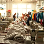 Clothing Manufacturer For Startups showcasing a vibrant workspace with skilled artisans and sewing machines.