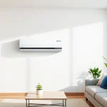 Showcasing a modern Daikin mini split AC in a stylish living room setting.